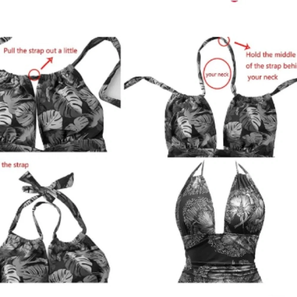 2BPrity Women's Blue & Red Floral Halter One Piece Swimsuit Size Medium (10) - Picture 10 of 10